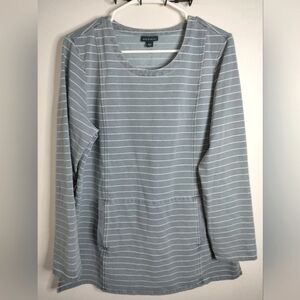 J. Jill Purejill Indigo (Size M) Blue & White Striped Kangaroo Pocket LS Tunic